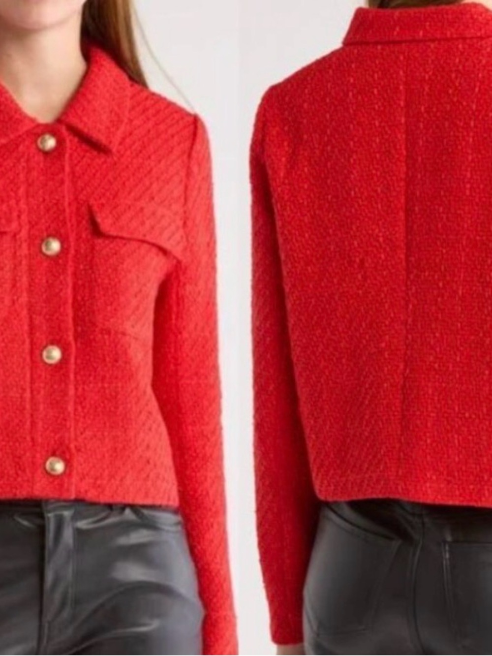 Vigoss Red Textured Button-Front Jacket - Picture 13 of 13